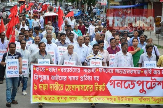 CPI-M agitates on Food, Work Crisis, conducts protest rally at Agartala